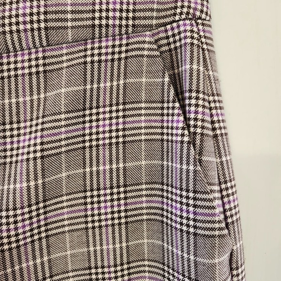 Halogen Plaid Wide Leg Crop Pants Brown Purple Stretch Size 4P Workwear - Picture 10 of 12